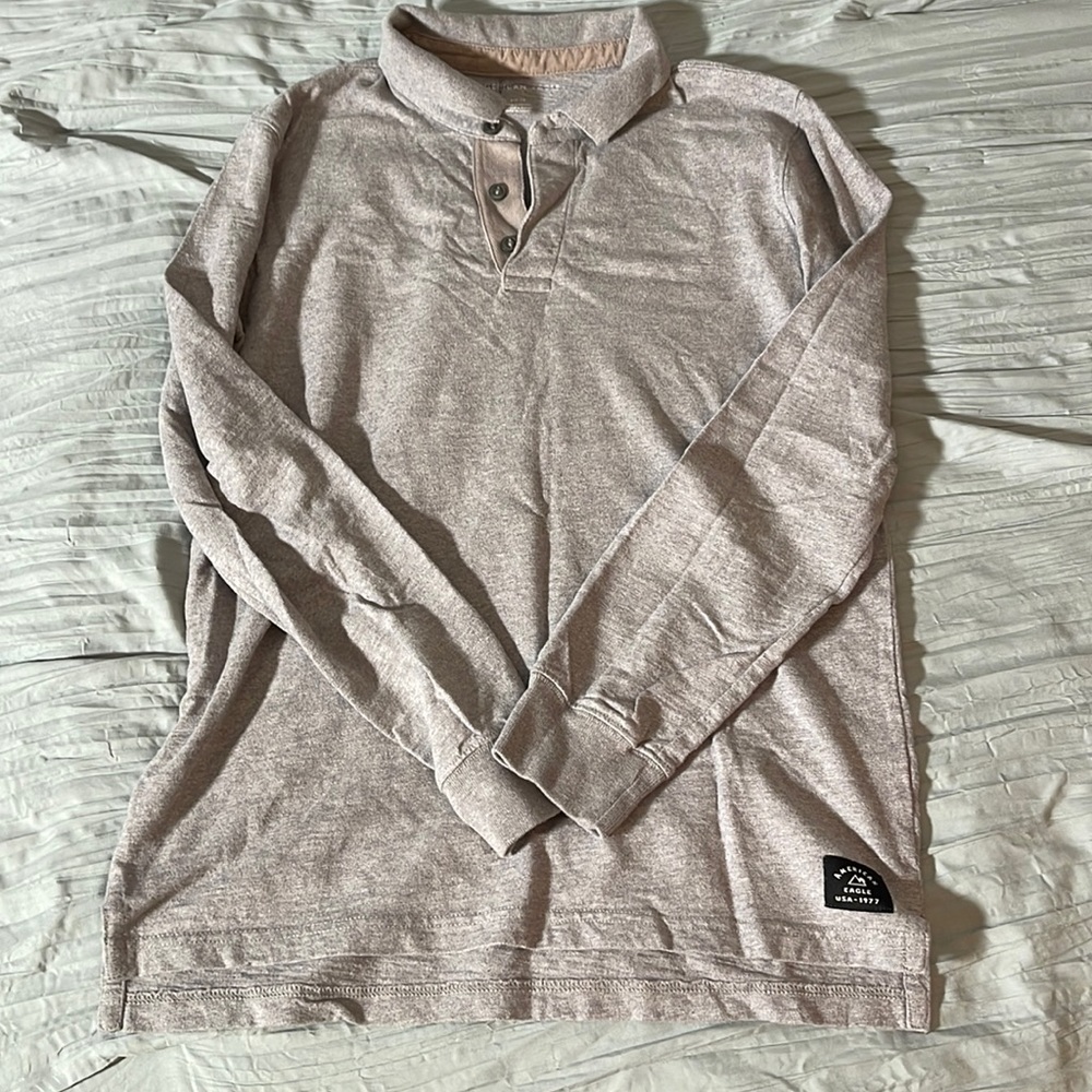 American Eagle 🦅 Long sleeve polo gray Size Small